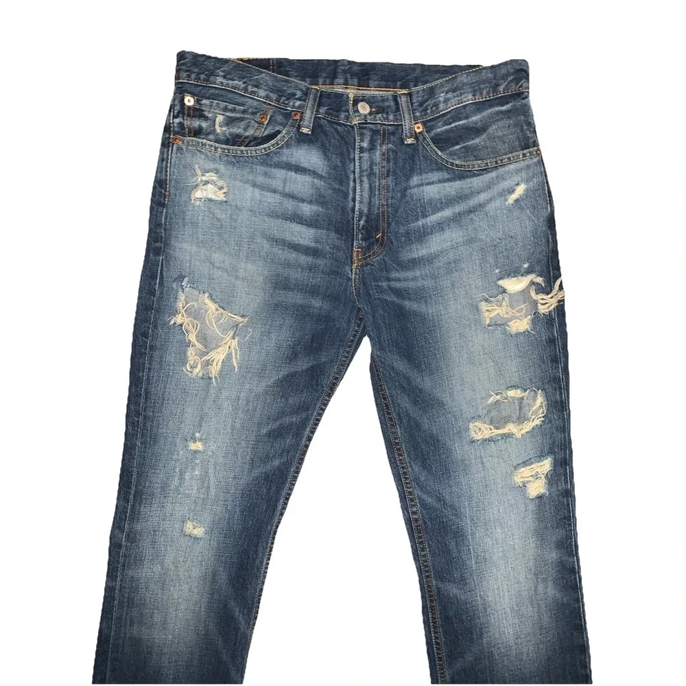 Levi's 511 Jeans Mens 34x34 Slim Fit Distressed Ripped‎ Whiskered Grunge Zip Fly